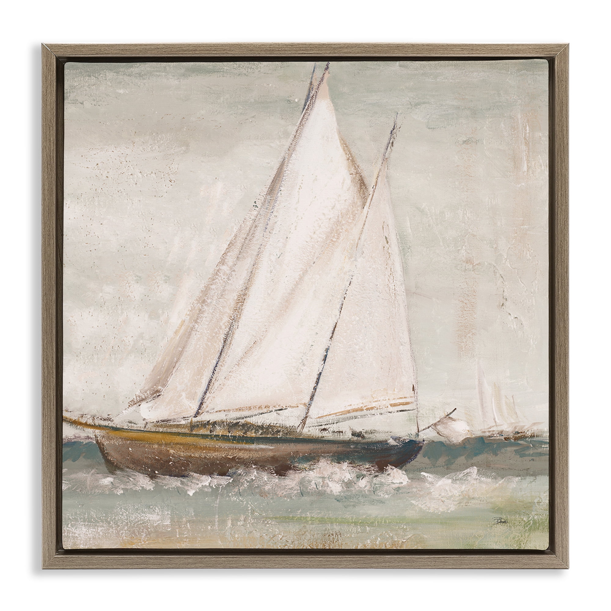 Stupell Industries Traditional Sailboat at Sea Transportation Painting Brown Floater Framed Canvas Art Print Wall Art, 18 x 18