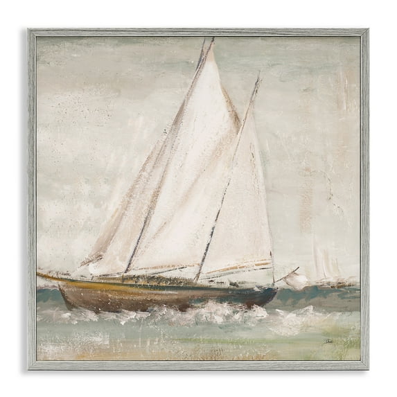 Stupell Industries Traditional Sailboat at Sea Transportation Painting Gray Framed Art Print Wall Art, 12 x 12