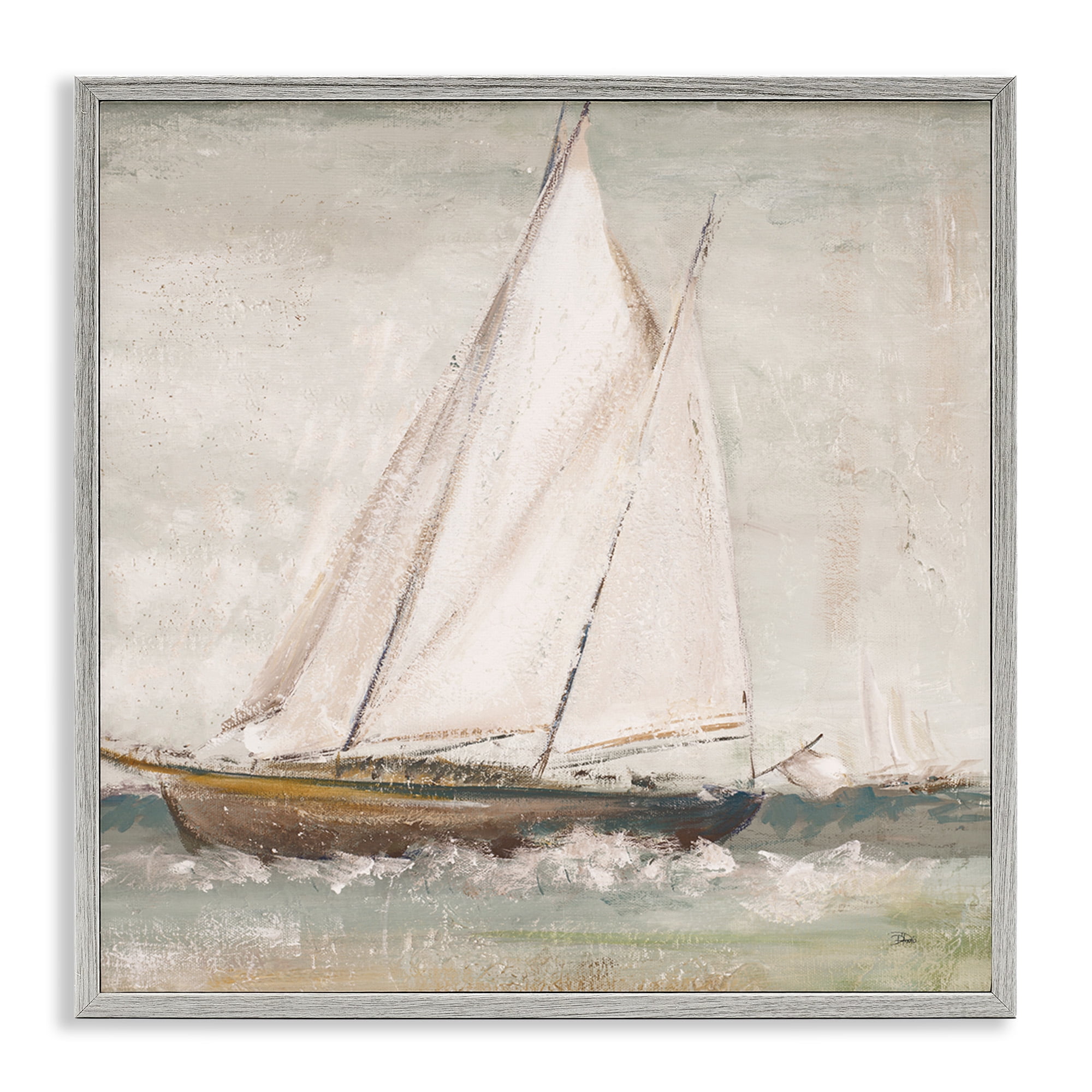 Stupell Industries Traditional Sailboat at Sea Transportation Painting Gray Framed Art Print Wall Art, 17 x 17
