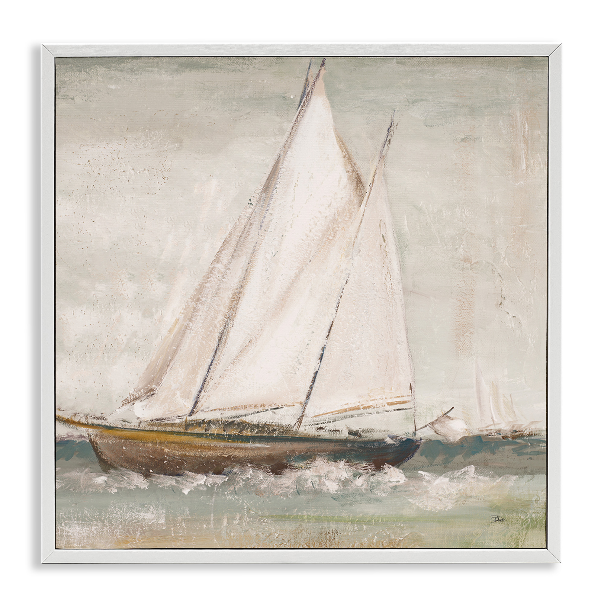 Stupell Industries Traditional Sailboat at Sea Transportation Painting White Framed Art Print Wall Art, 17 x 17