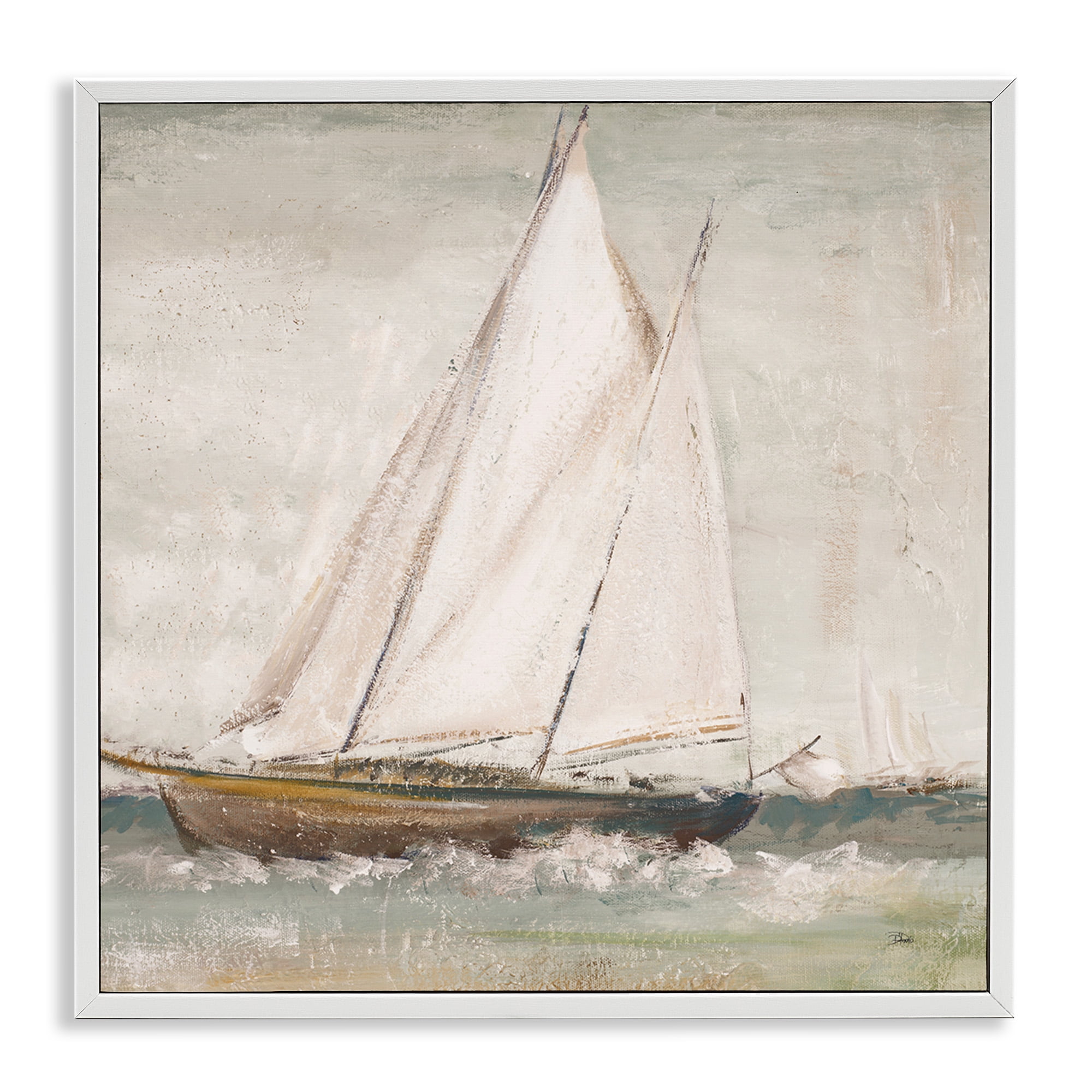 Stupell Industries Traditional Sailboat at Sea Transportation Painting White Framed Art Print Wall Art, 24 x 24