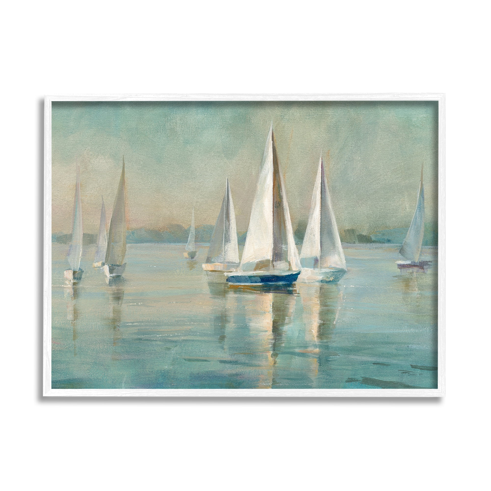 White Framed Nautical Sailboats Landscape Giclee Print, 16 x 20