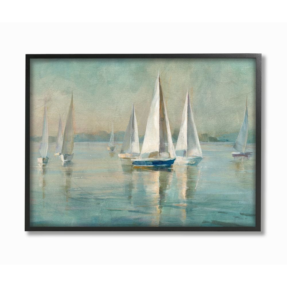Stupell Industries Traditional Sailboats Water Lake Relaxed Nautical Painting Framed Wall Art Design by Danhui Nai, 11" x 14", Black Framed