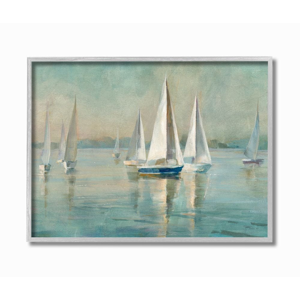 Stupell Industries Traditional Sailboats Water Lake Relaxed Nautical Painting Framed Wall Art Design by Danhui Nai, 16" x 20", Gray Framed