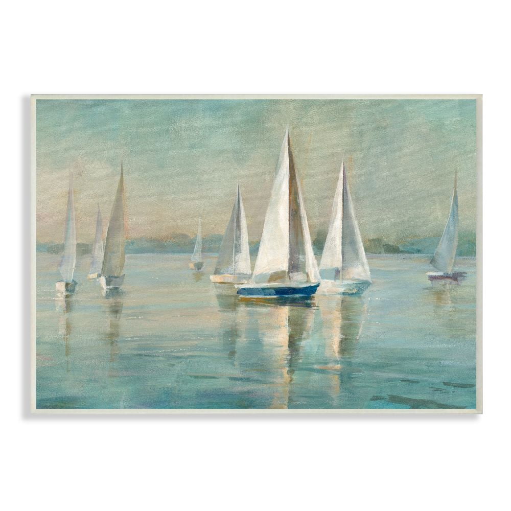 Stupell Industries Traditional Sailboats Water Lake Relaxed Nautical Painting Unframed Art Print Wall Art, 13x19, by Danhui Nai