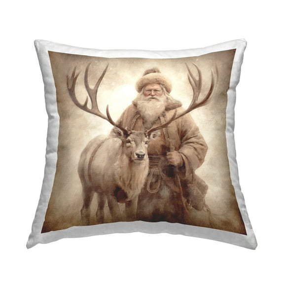 Stupell Industries Traditional Santa & Elk Decorative Printed Throw Pillow, 18 x 18