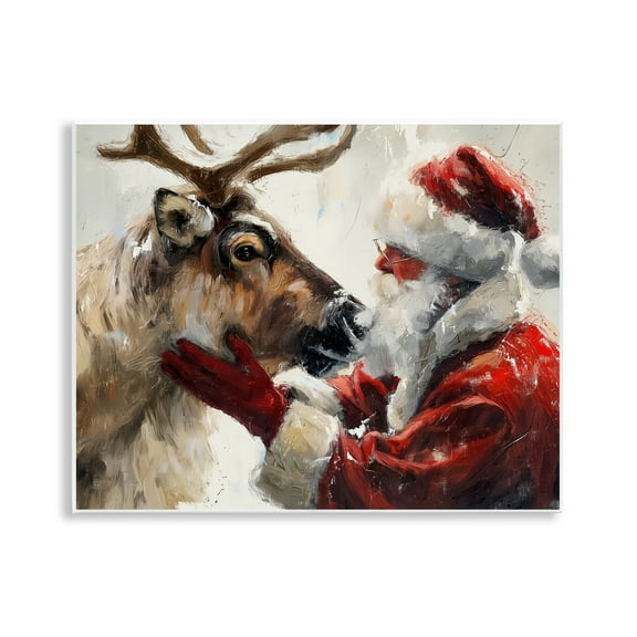 Stupell Industries Traditional Santa & Reindeer Animals Painting Unframed Art Print Wall Art, 14 x 11