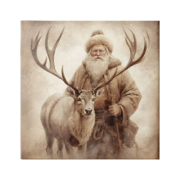 Stupell Industries Traditional Santa & Reindeer Holiday Painting Gallery Wrapped Canvas Art Print Wall Art, 17 x 17