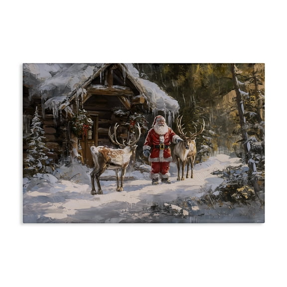 Stupell Industries Traditional Santa by Cabin Holiday Painting Gallery Wrapped Canvas Art Prints Wall Art, 24 x 16