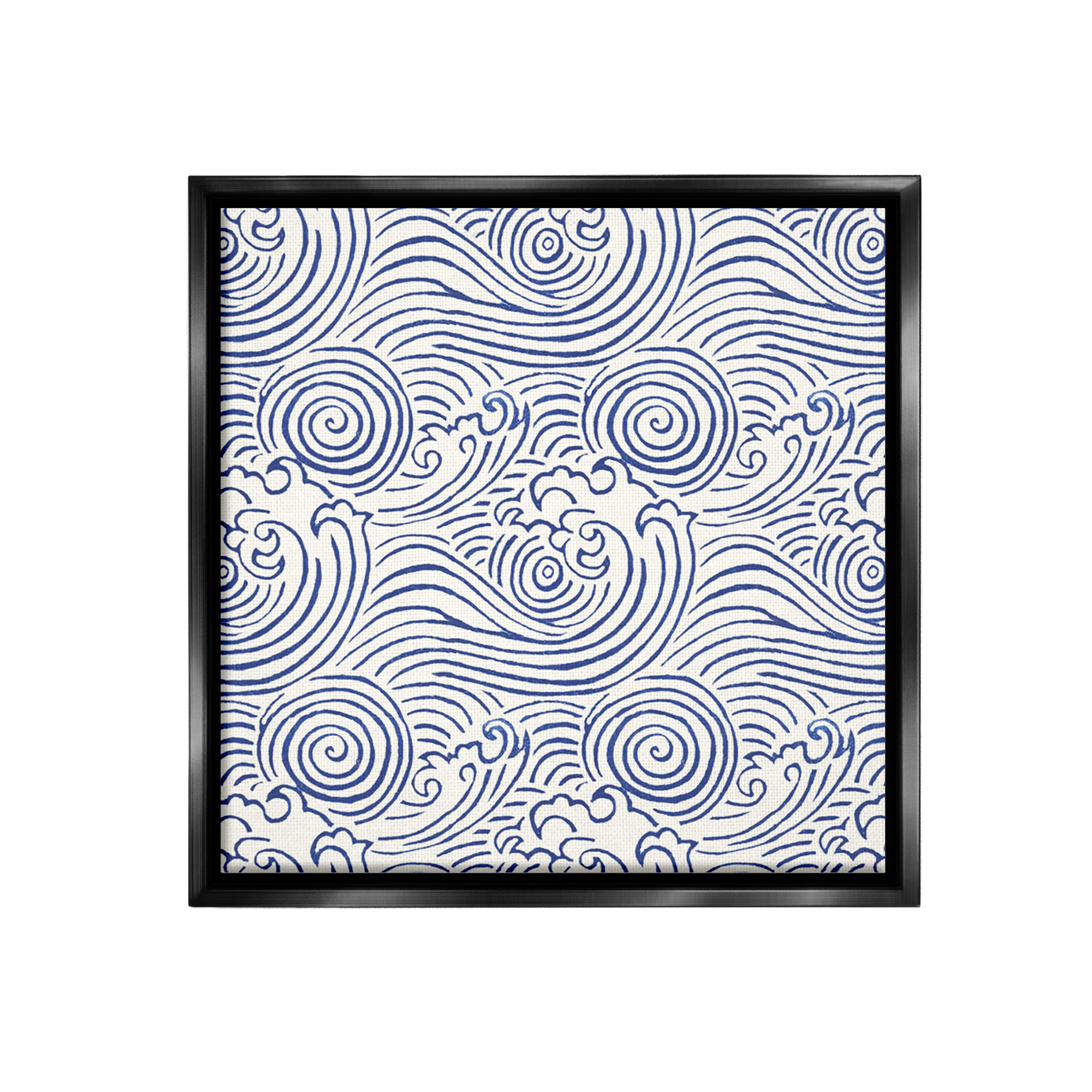 Stupell Industries Traditional Sea Waves Pattern Nature Painting Black Floater Framed Canvas Art Print Wall Art, 18 x 18
