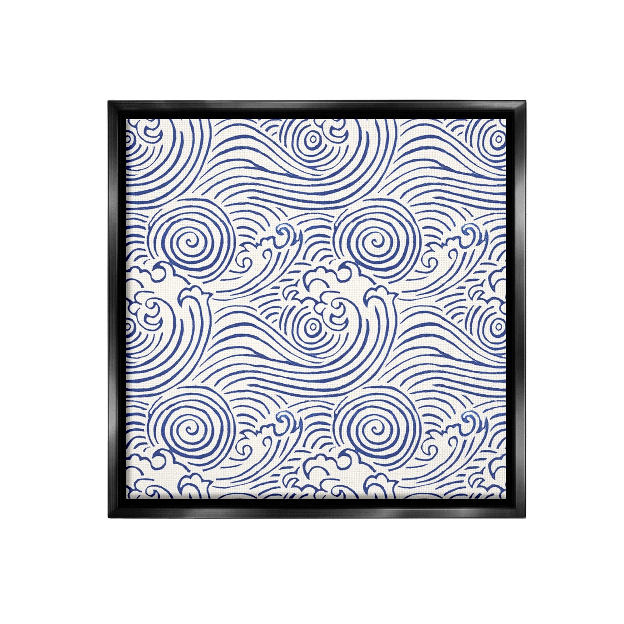 Stupell Industries Traditional Sea Waves Pattern Nature Painting Black Floater Framed Canvas Art Print Wall Art, 25 x 25