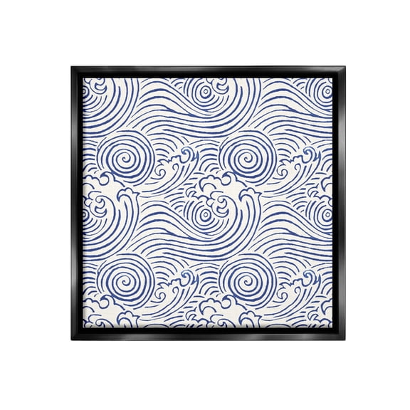 Stupell Industries Traditional Sea Waves Pattern Nature Painting Black Floater Framed Canvas Art Print Wall Art, 25 x 25