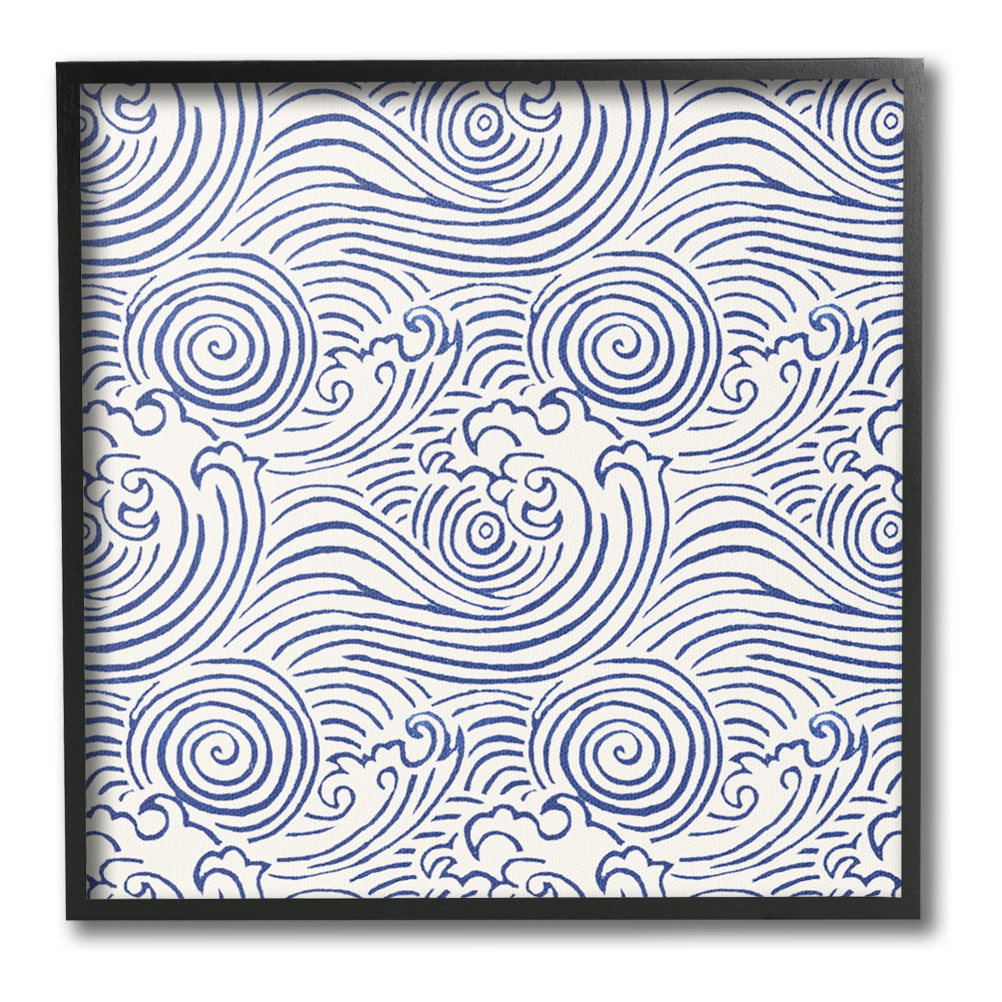 Stupell Industries Traditional Sea Waves Pattern Nature Painting Black Framed Art Print Wall Art, 12 x 12