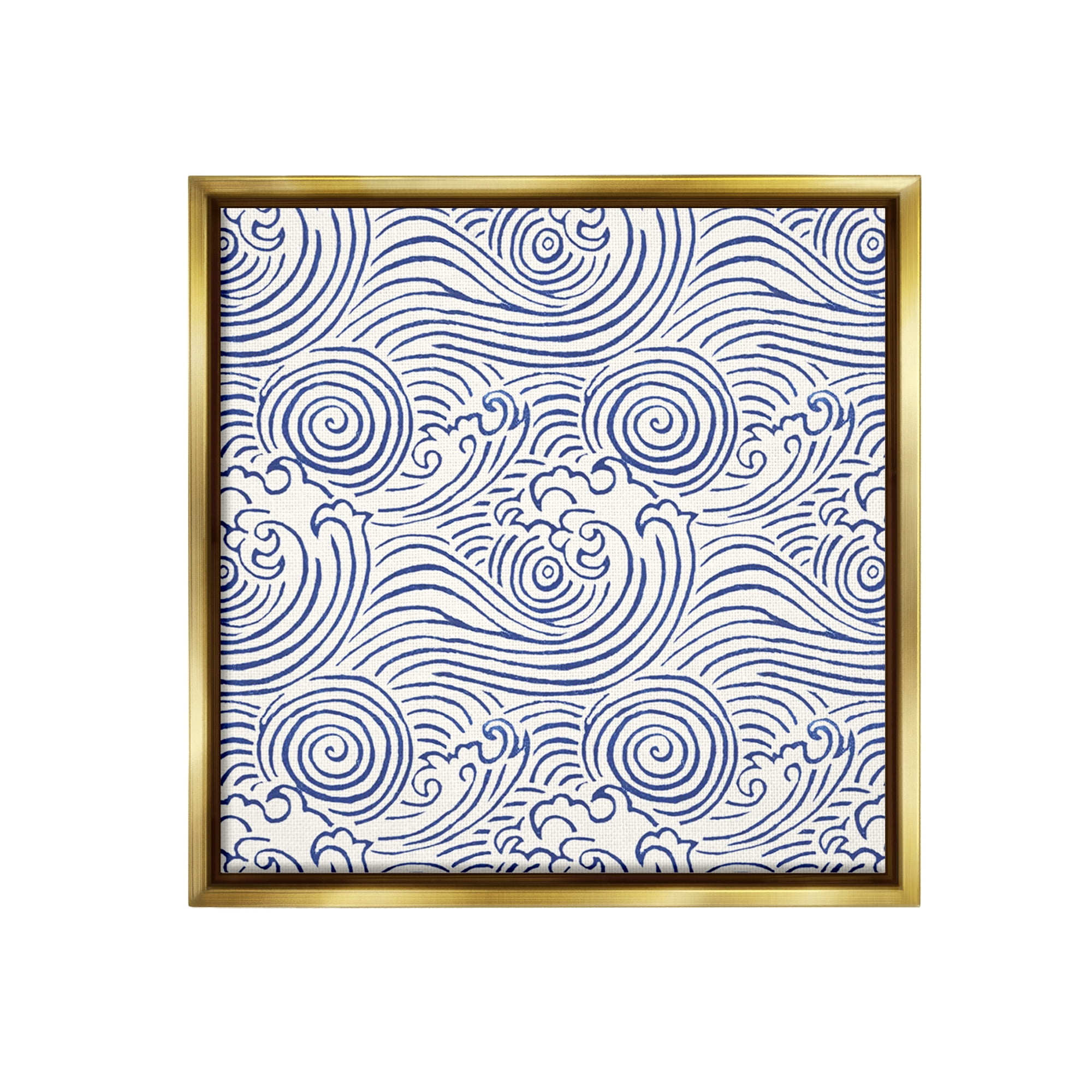 Stupell Industries Traditional Sea Waves Pattern Nature Painting Gold Floater Framed Canvas Art Print Wall Art, 25 x 25