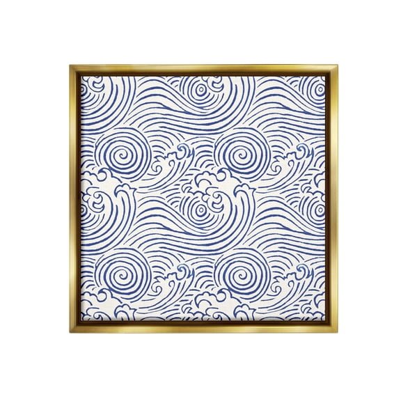 Stupell Industries Traditional Sea Waves Pattern Nature Painting Gold Floater Framed Canvas Art Print Wall Art, 25 x 25