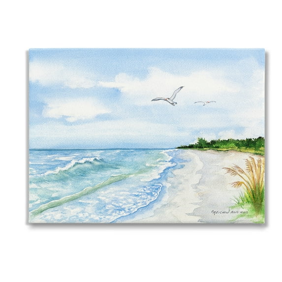 Stupell Industries Traditional Seagull over Beach Landscape Painting Gallery Wrapped Canvas Art Print Wall Art, 48 x 36
