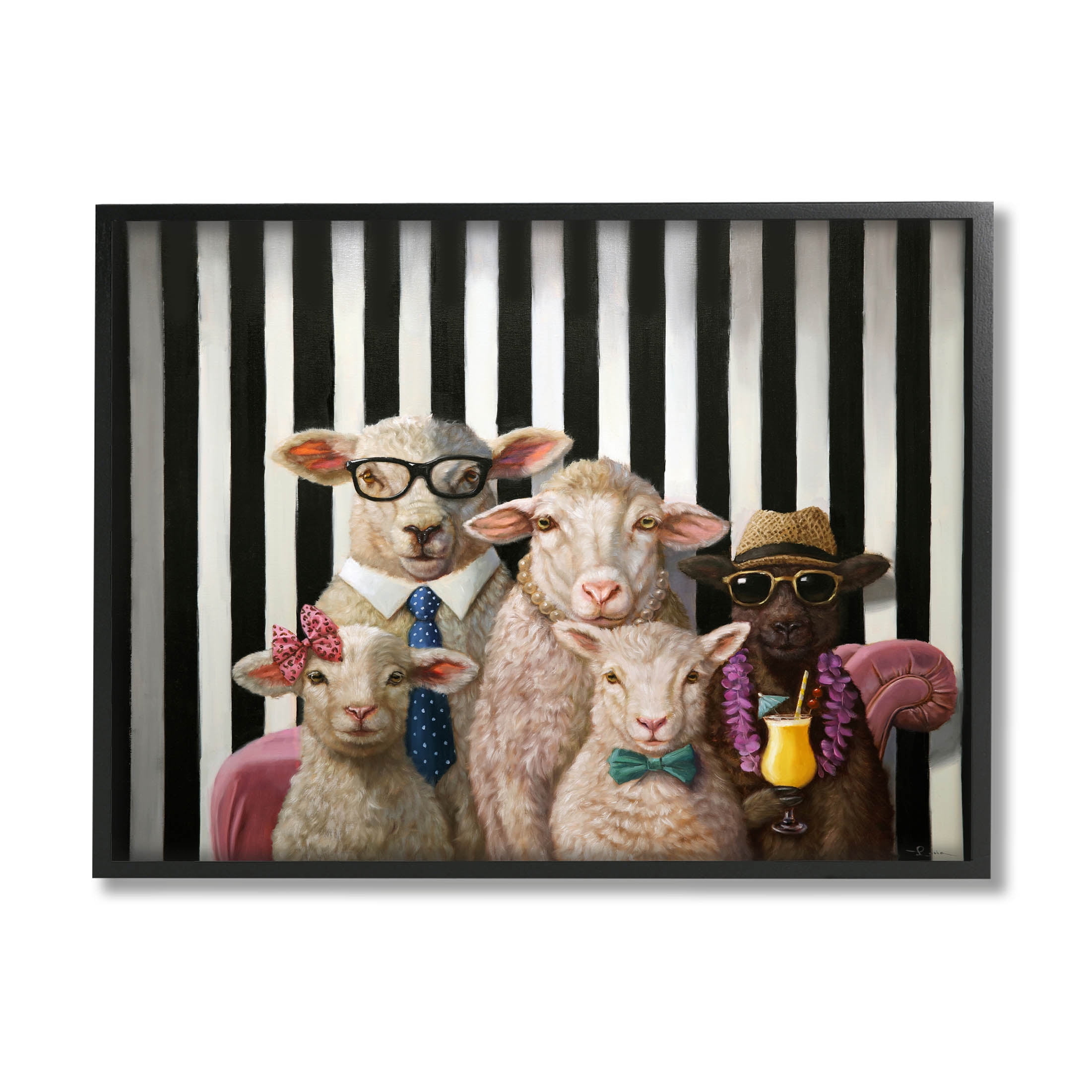 Stupell Industries Traditional Sheep Family Portrait Painting Black Framed Art Print Wall Art, Design by Lucia Heffernan