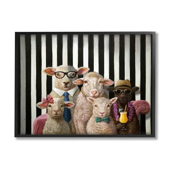 Stupell Industries Traditional Sheep Family Portrait Painting Black Framed Art Print Wall Art, Design by Lucia Heffernan