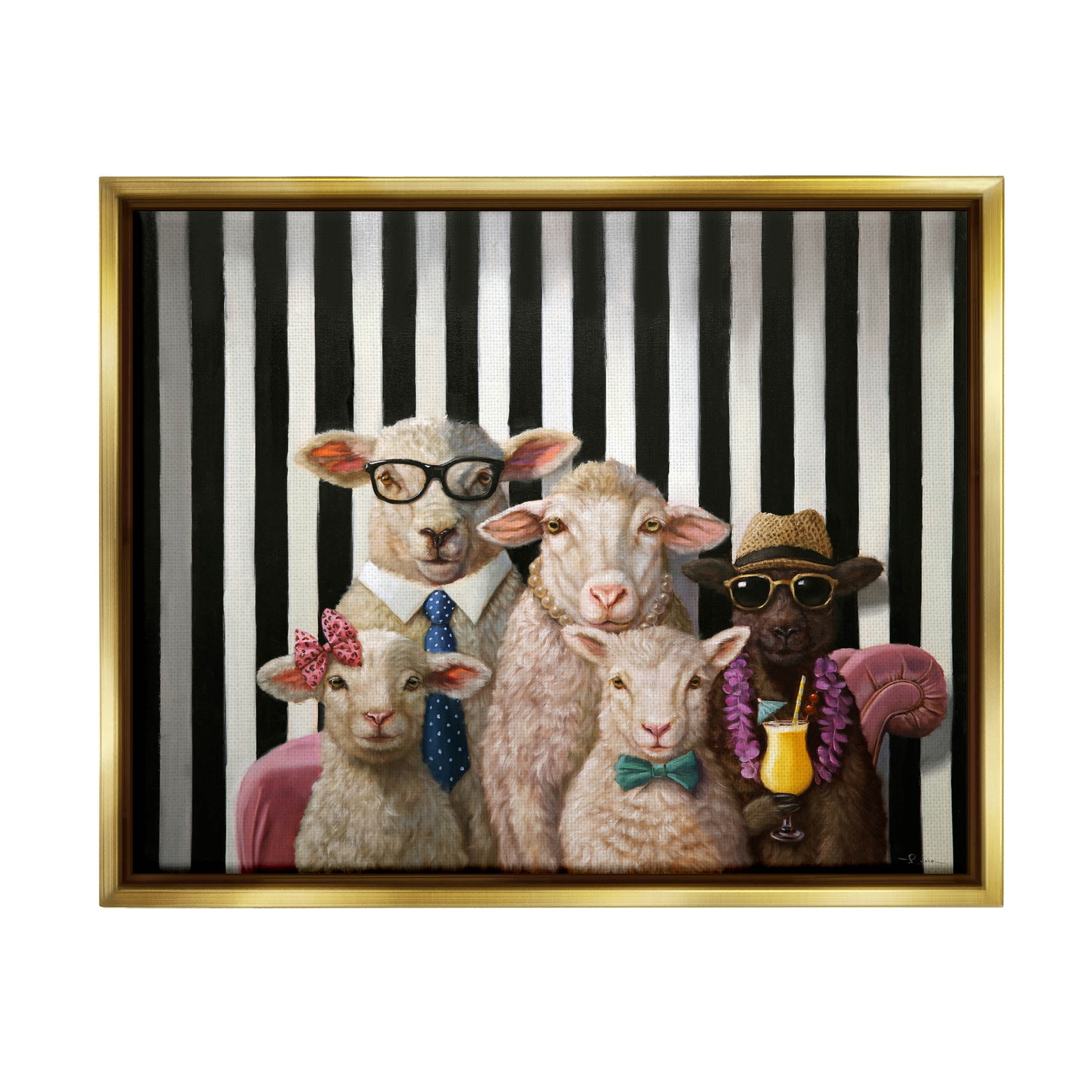 Stupell Industries Traditional Sheep Family Portrait Painting Metallic Gold Floating Framed Canvas Print Wall Art, Design by Lucia Heffernan