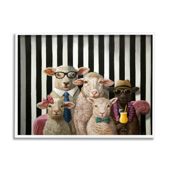 Stupell Industries Traditional Sheep Family Portrait Painting White Framed Art Print Wall Art, Design by Lucia Heffernan