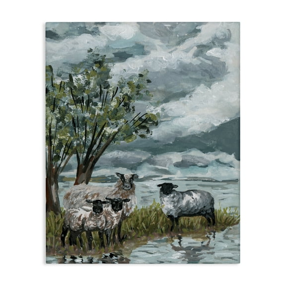 Stupell Industries Traditional Sheep View Landscape Painting Gallery Wrapped Canvas Art Print Wall Art, 16 x 20