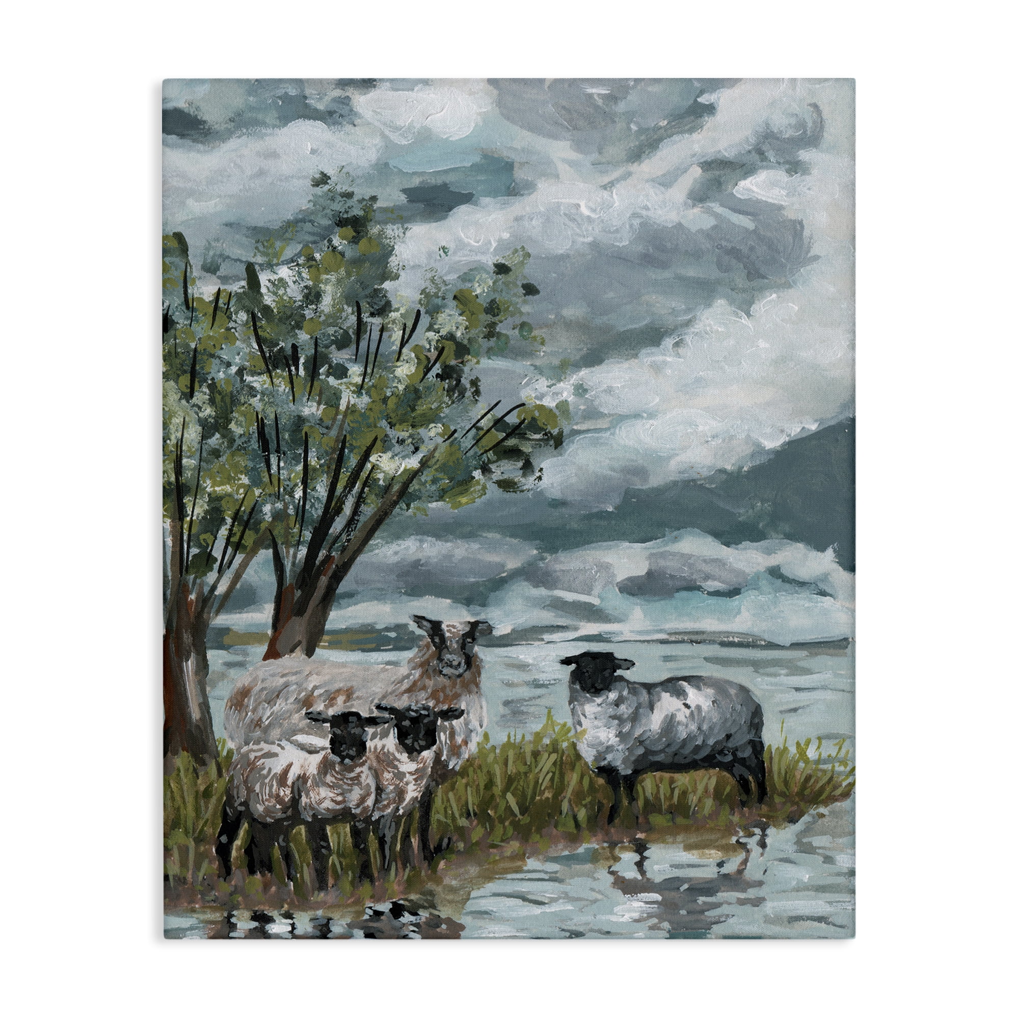 Stupell Industries Traditional Sheep View Landscape Painting Gallery Wrapped Canvas Art Print Wall Art, 36 x 48