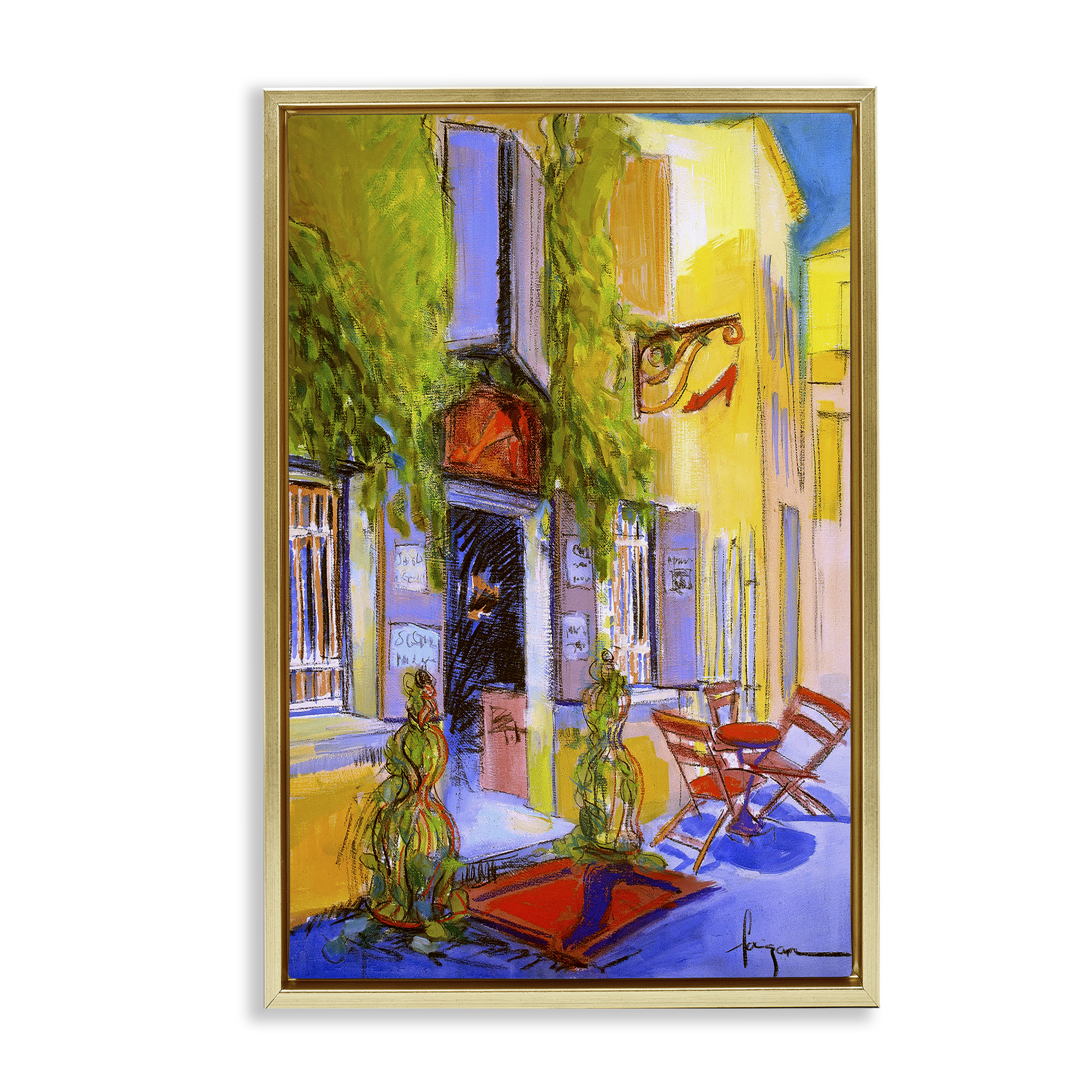 Stupell Industries Traditional Shoe Shop Building Scenic & Cityscapes Painting Gold Floater Framed Canvas Art Print Wall Art, 21 x 31
