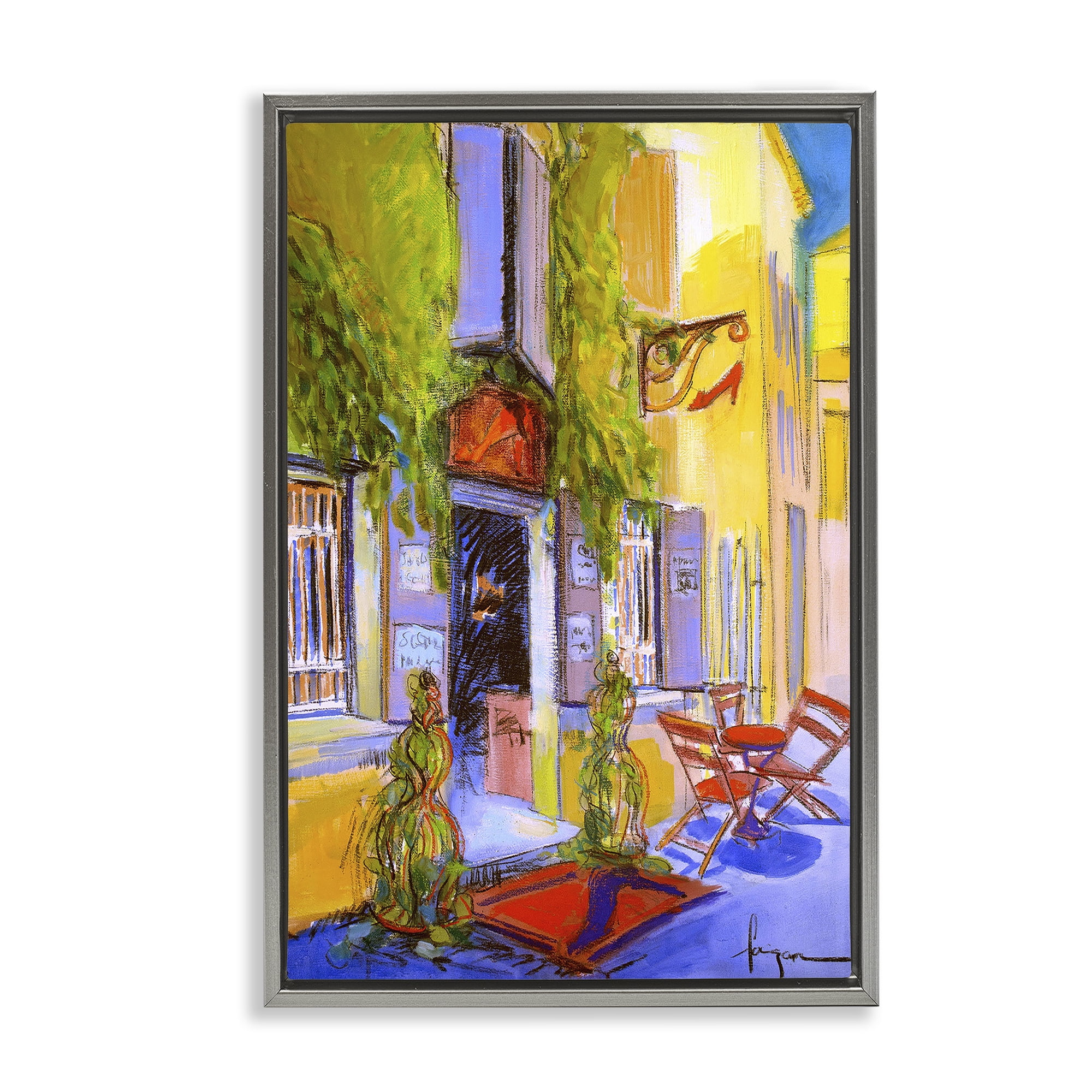 Stupell Industries Traditional Shoe Shop Building Scenic & Cityscapes Painting Gray Floater Framed Canvas Art Print Wall Art, 21 x 31