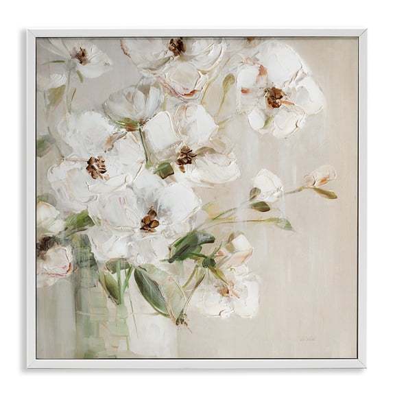 Stupell Industries Traditional Simple Blossoms on Beige White Framed Giclee Art, 24 x 24, by Sally Swatland