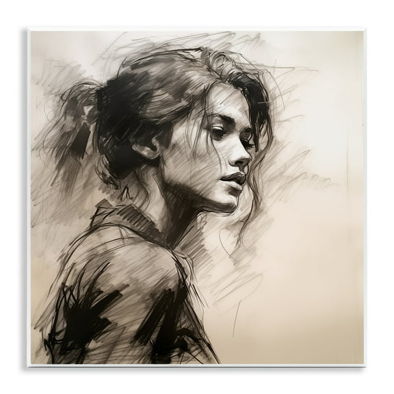 Stupell Industries Traditional Sketch Portrait of Woman Portrait Drawing Unframed Art Print Wall Art, 12 x 12