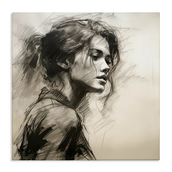 Stupell Industries Traditional Sketch Portrait of Woman Portrait Drawing Wrapped Canvas Canvas Art Print Wall Art, 17 x 17