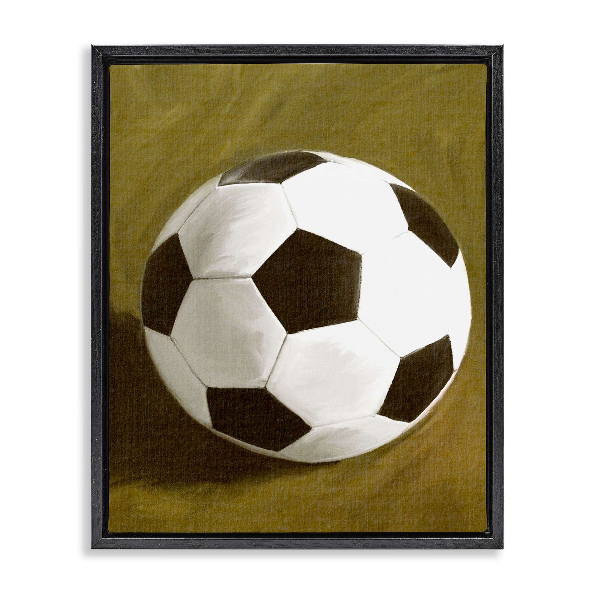 Stupell Industries Traditional Soccer Ball Sports Painting Black Floater Framed Canvas Art Print Wall Art, 25 x 31