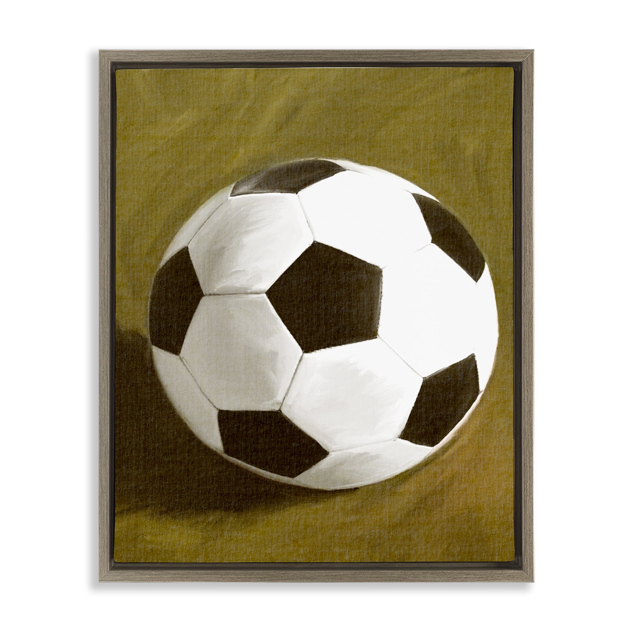Stupell Industries Traditional Soccer Ball Sports Painting Brown Floater Framed Canvas Art Print Wall Art, 17 x 21