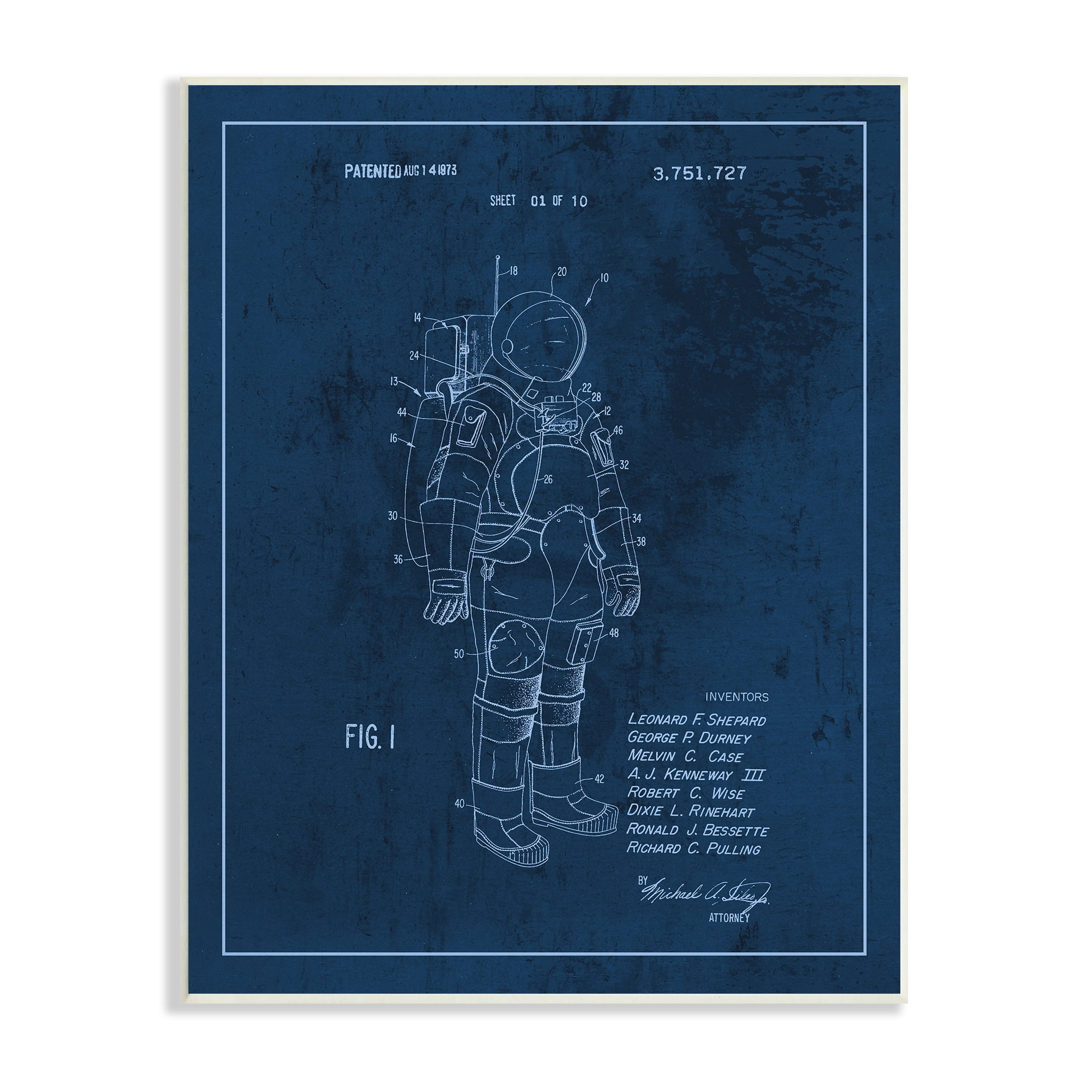 Stupell Industries Traditional Space Suit Patent Outer Space Inventors Blueprint Novelty Painting Unframed Art Print Wall Art, 13 x 19, Design by Daphne Polselli