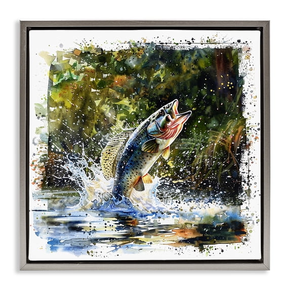 Stupell Industries Traditional Splashing Lake Bass Gray Floating Frame Canvas Art, 18 x 18, by LSR Design Studio
