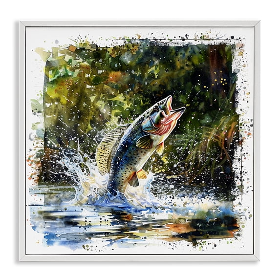 Stupell Industries Traditional Splashing Lake Bass White Framed Giclee Art, 17 x 17, by LSR Design Studio