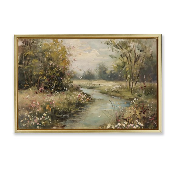 Stupell Industries Traditional Spring Stream Landscape Gold Floating Frame Canvas Art, 25 x 17, by LSR Design Studio