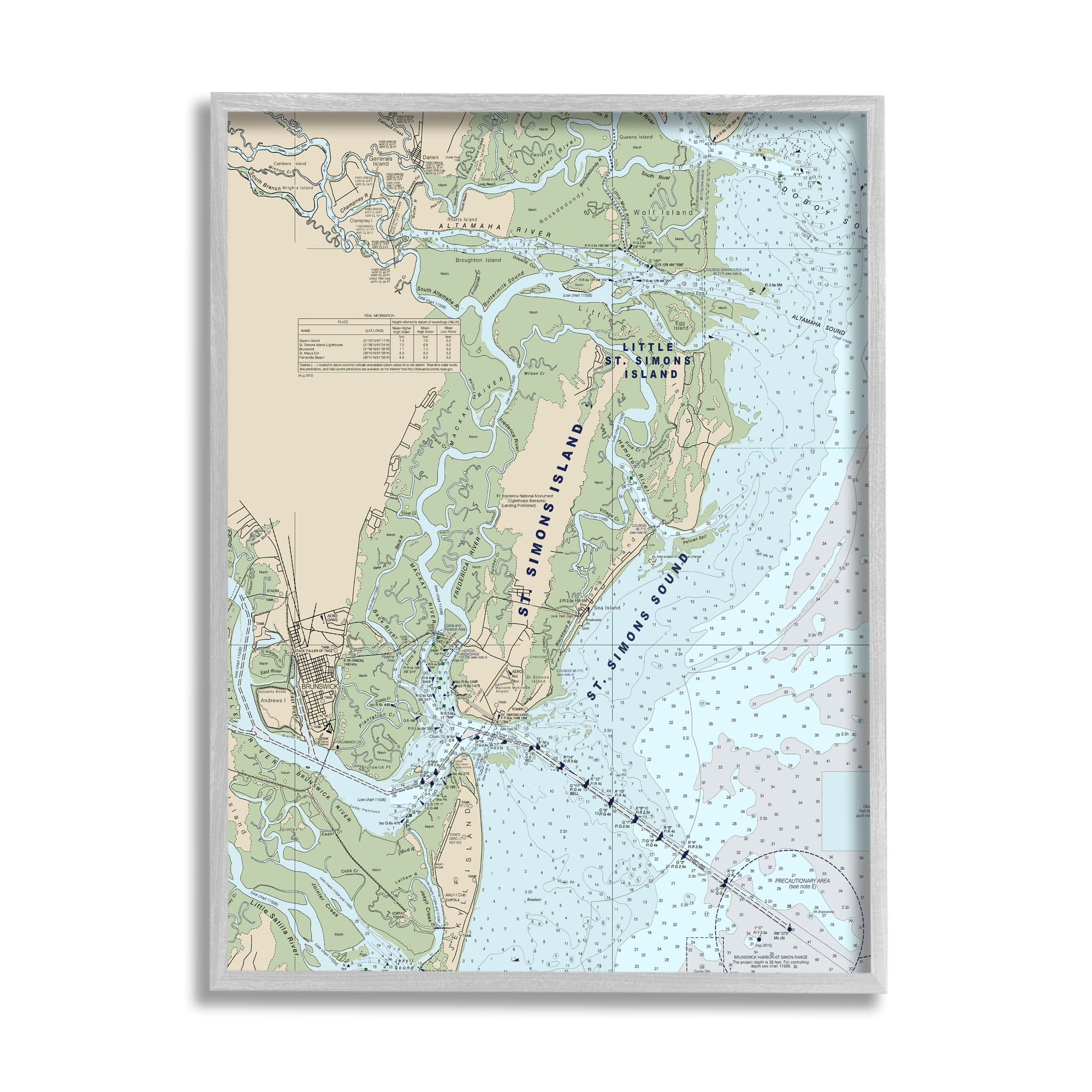 Stupell Industries Traditional St. Simons Island Nautical Map Blue Green, 11 x 14, Designed by Daphne Polselli