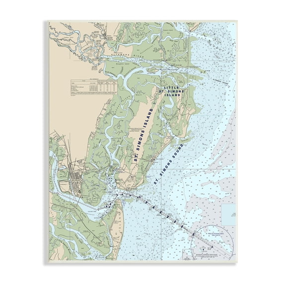 Stupell Industries Traditional St. Simons Island Nautical Map Blue Green, 13 x 19, Designed by Daphne Polselli