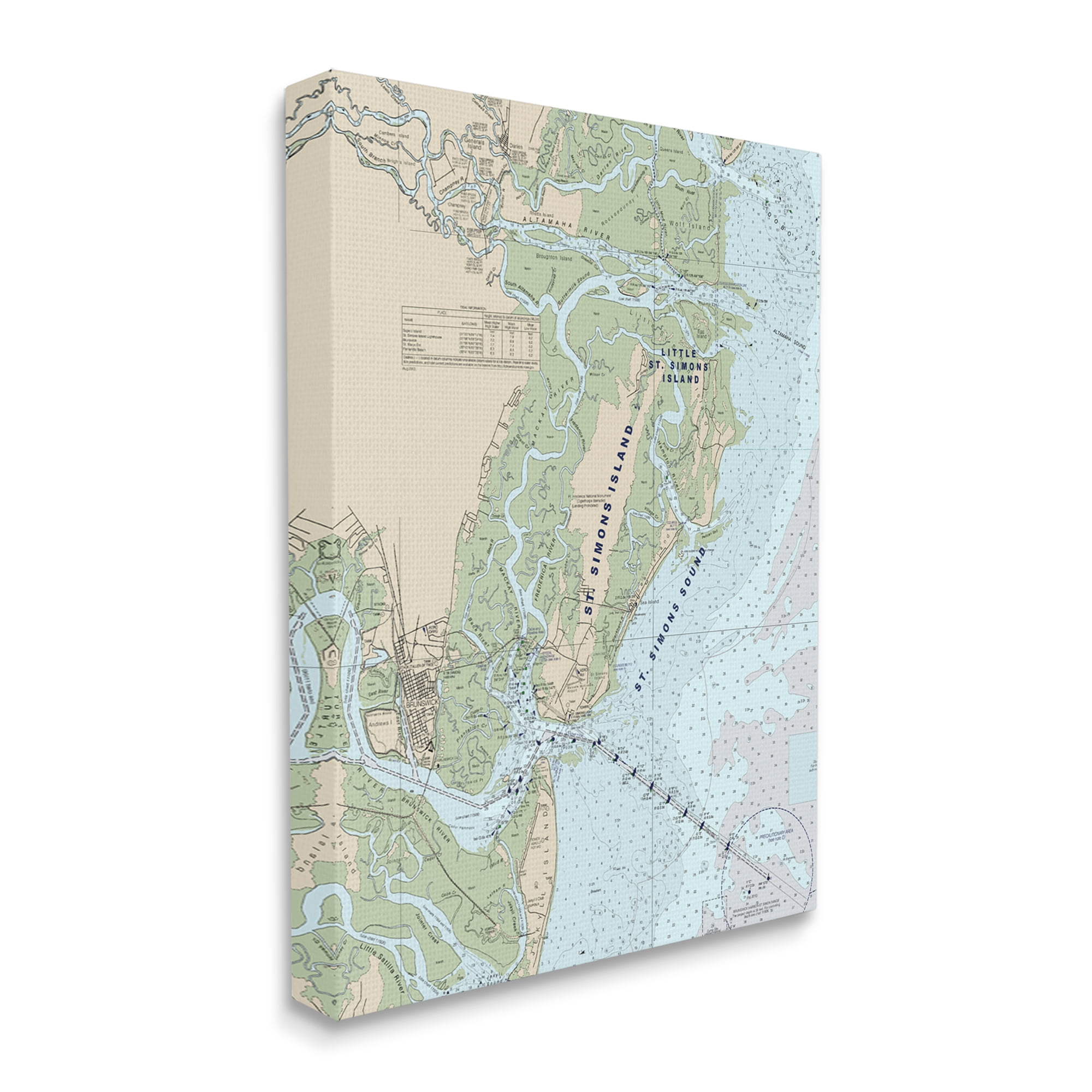 Stupell Industries Traditional St. Simons Island Nautical Map Blue Green, 36 x 48, Designed by Daphne Polselli