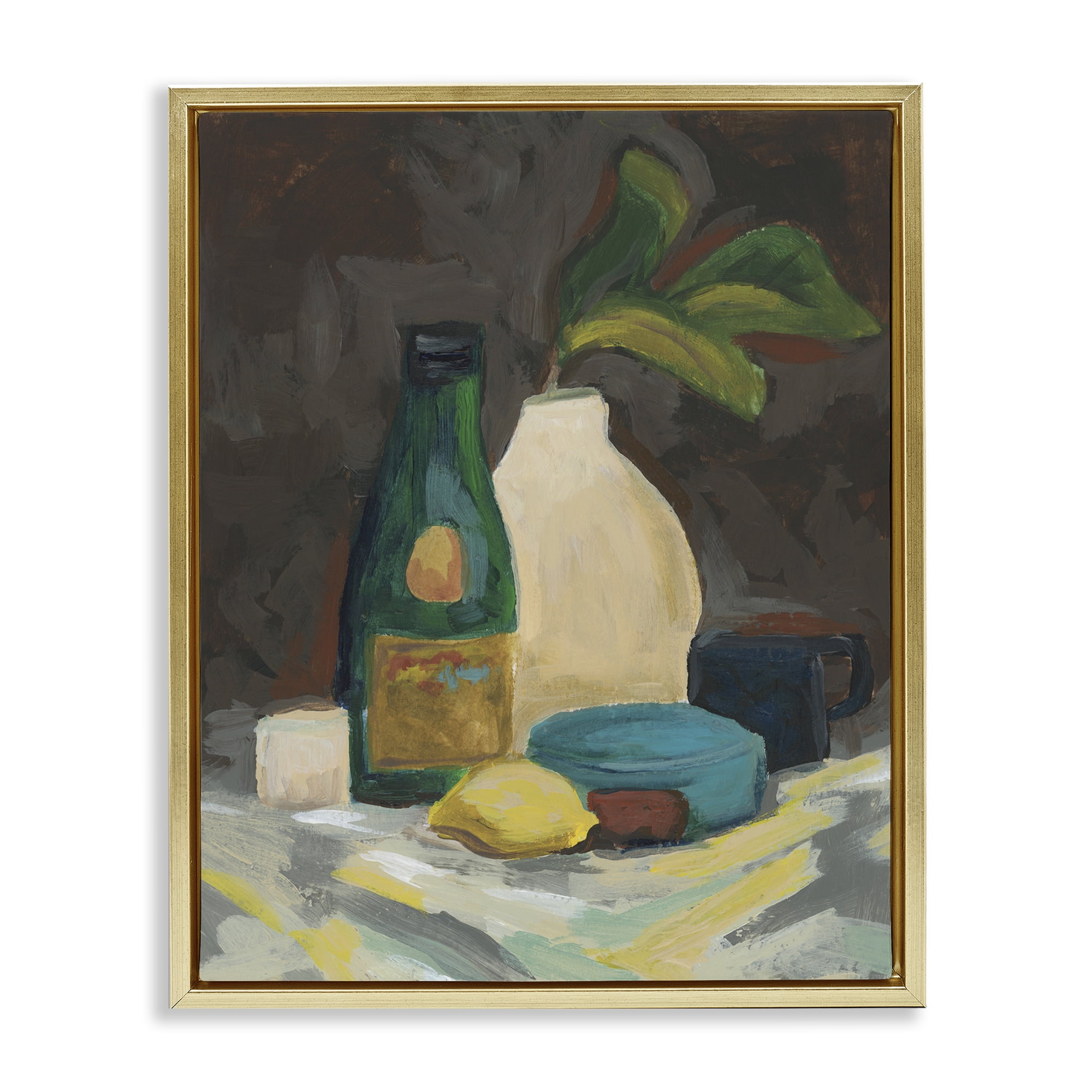 Stupell Industries Traditional Still Life Depiction Plants & Flowers Painting Gold Floater Framed Canvas Art Print Wall Art, 25 x 31