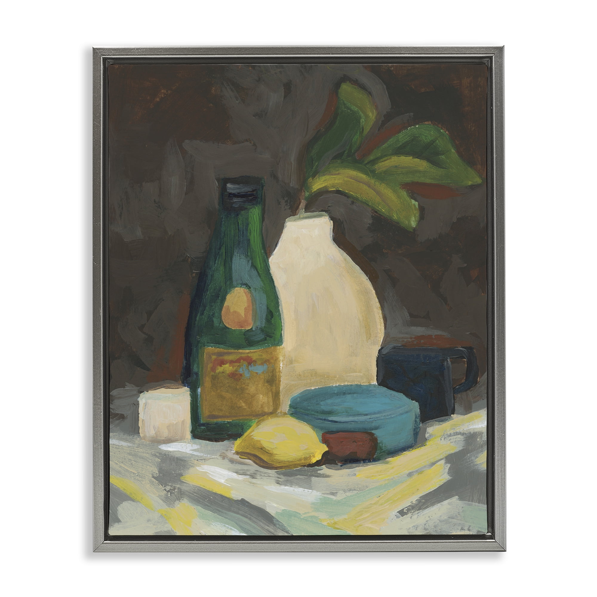 Stupell Industries Traditional Still Life Depiction Plants & Flowers Painting Gray Floater Framed Canvas Art Print Wall Art, 25 x 31