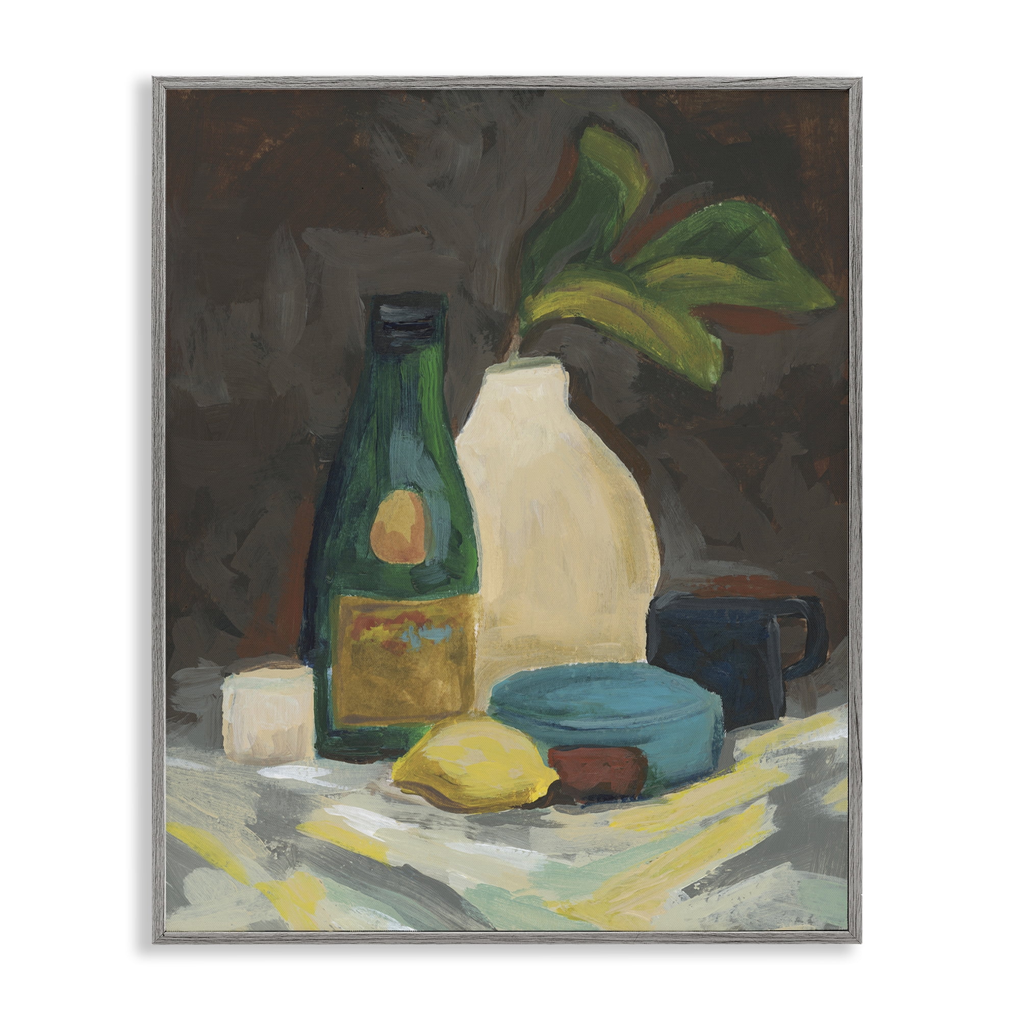 Stupell Industries Traditional Still Life Depiction Plants & Flowers Painting Gray Framed Art Print Wall Art, 16 x 20