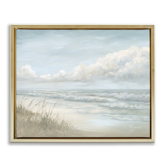 Stupell Industries Traditional Stormy Surf Beach View Gold Floating Frame Canvas Art, 21 x 17, by Georgia Janisse