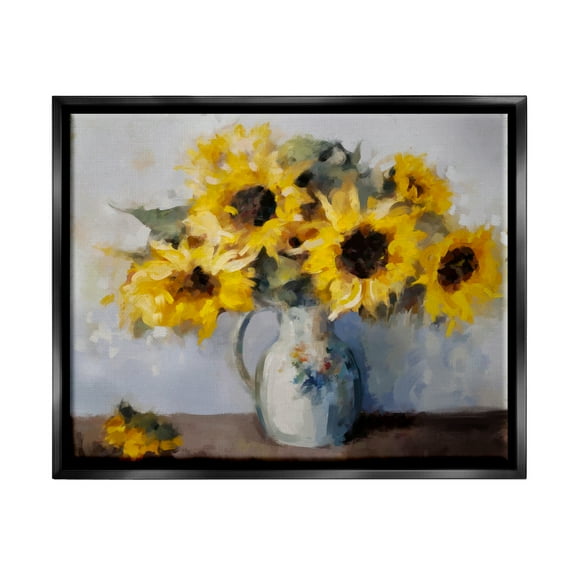Stupell Industries Traditional Sunflower Bouquet Botanical & Floral Painting Black Floater Framed Canvas Art Print Wall Art, 21 x 17