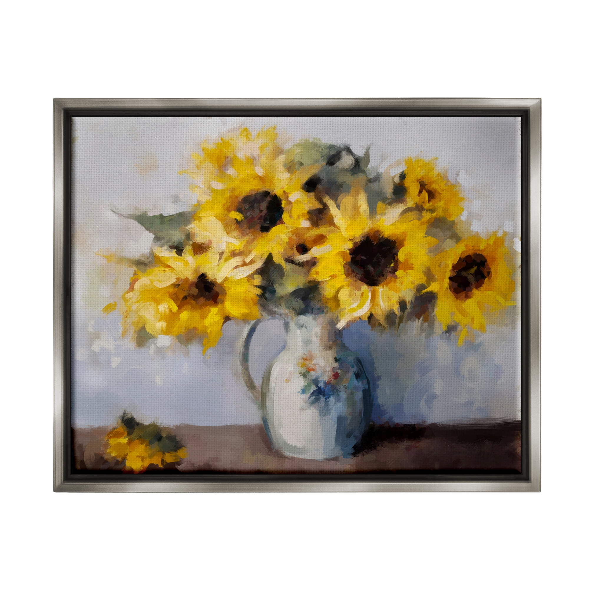 Stupell Industries Traditional Sunflower Bouquet Botanical & Floral Painting Gray Floater Framed Canvas Art Print Wall Art, 21 x 17