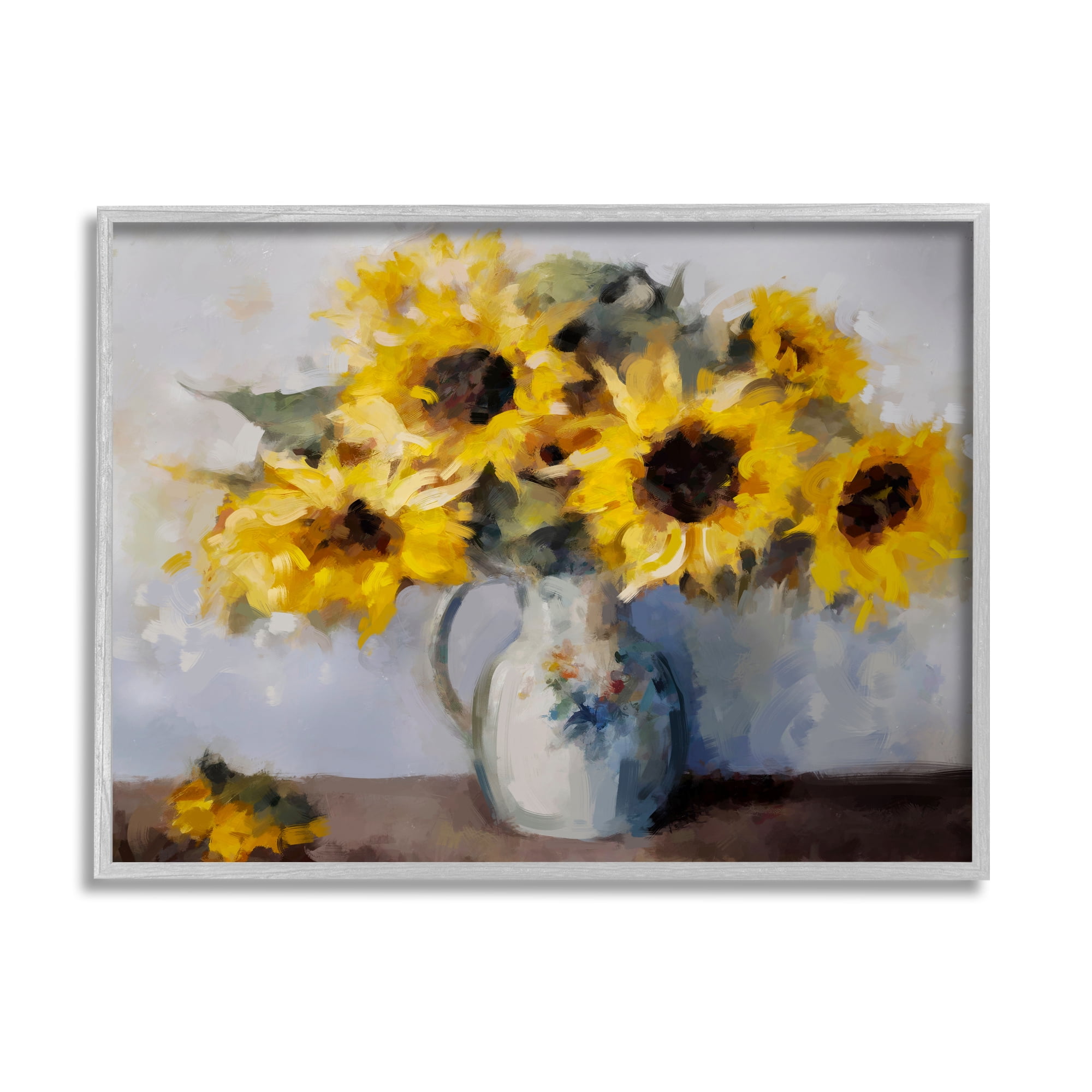 Stupell Industries Traditional Sunflower Bouquet Botanical & Floral Painting Gray Framed Art Print Wall Art, 20 x 16