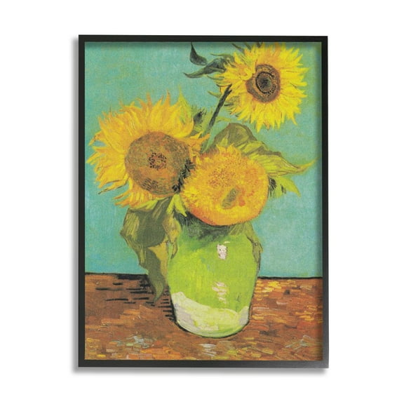 Stupell Industries Traditional Sunflower Painting over Turquoise Van Gogh Black Framed by Vincent Van Gogh