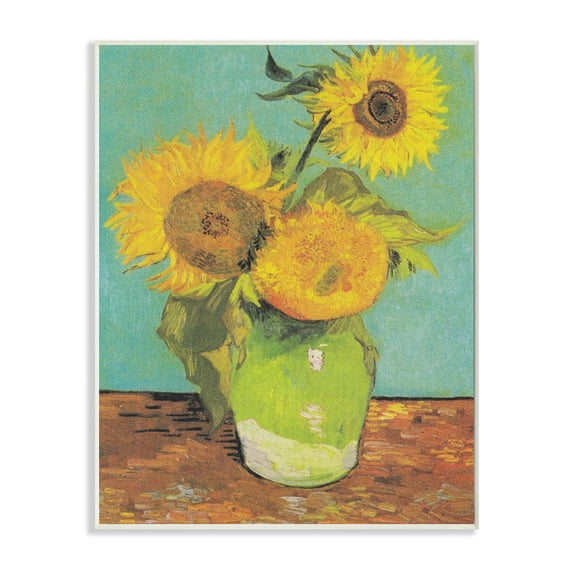 Stupell Industries Traditional Sunflower Painting over Turquoise Van Gogh Botanical & Floral Painting Unframed Art Print Wall Art, 13 x 19