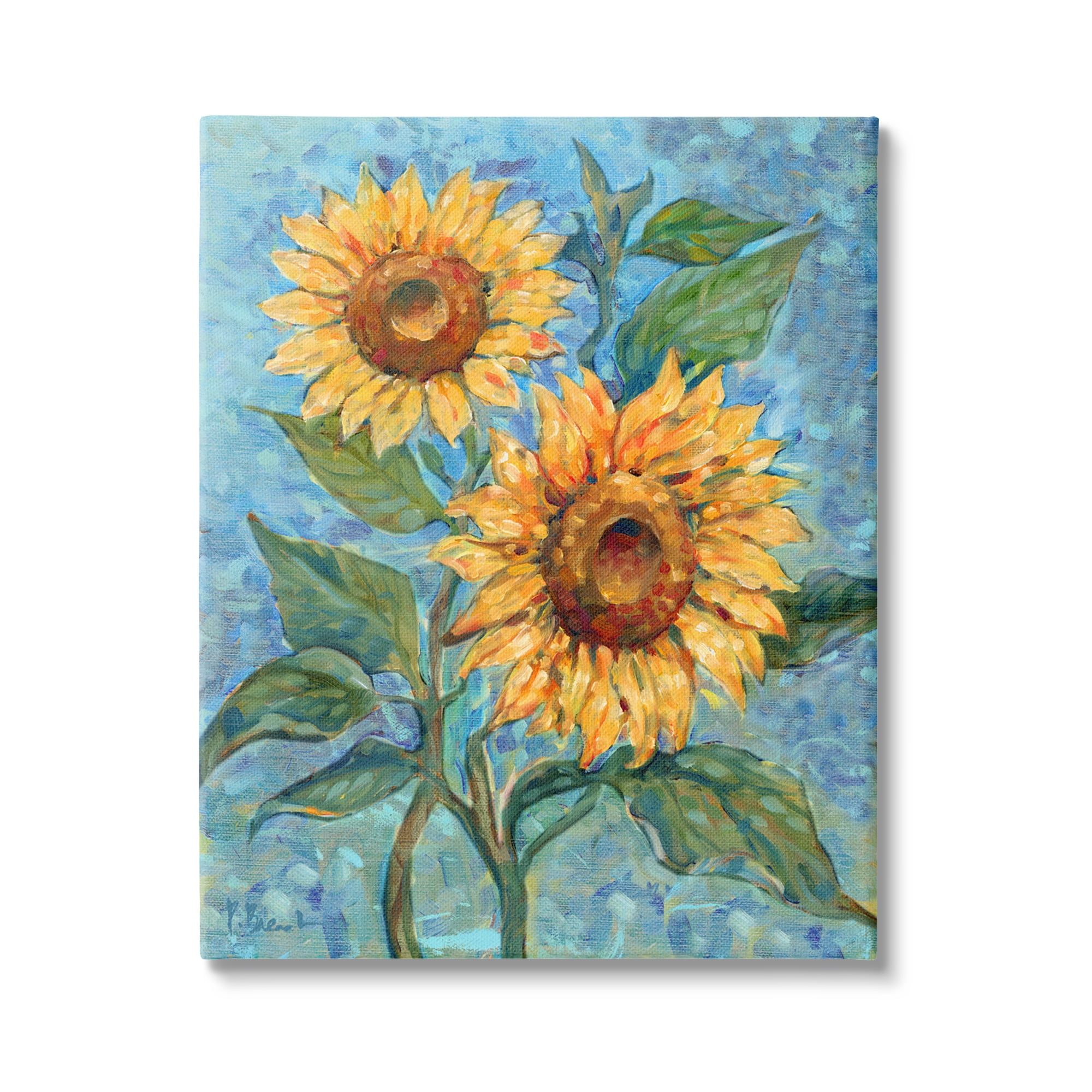 Stupell Industries Traditional Sunflowers on Blue Botanical & Floral Painting Gallery Wrapped Canvas Art Print Wall Art, 30 x 40